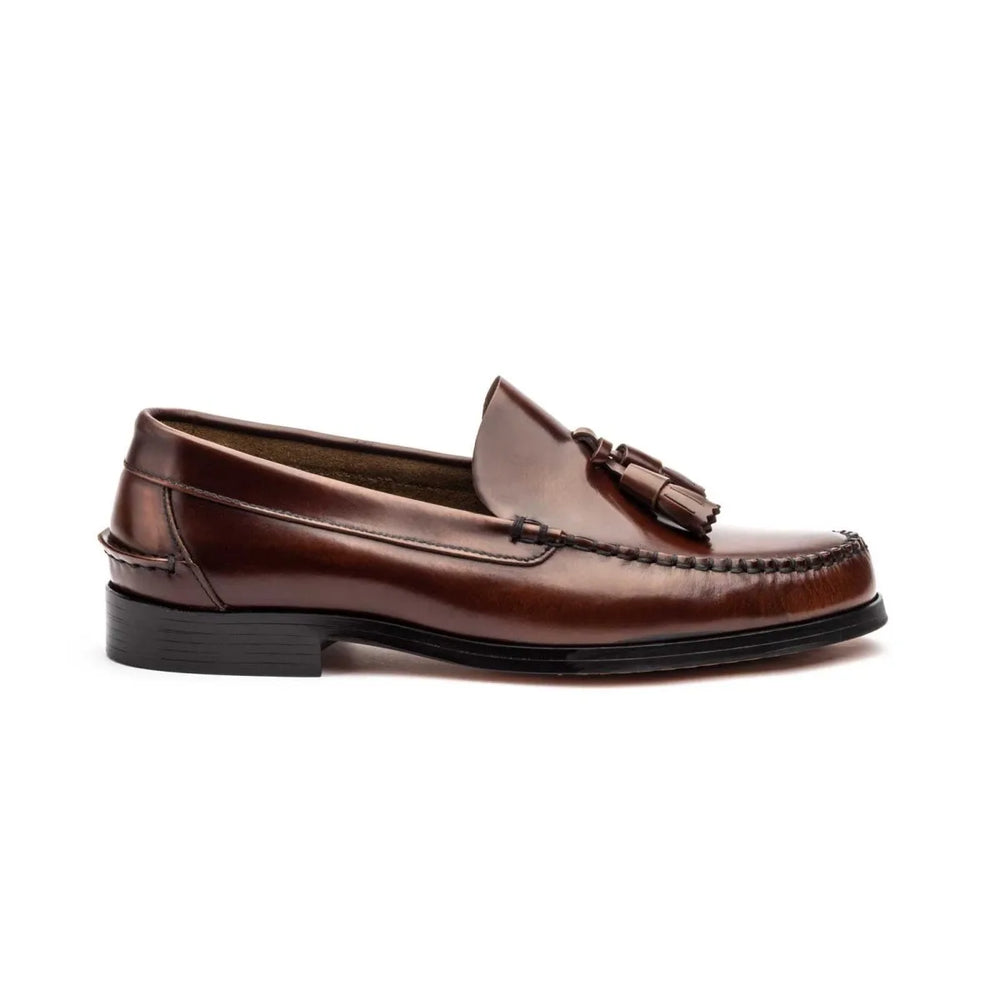 Zapato castellano con borlas de hombre marrón de piel