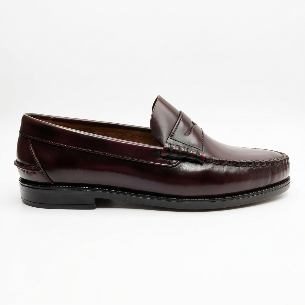 Zapato castellano burdeos de piel para hombre, perfil lateral